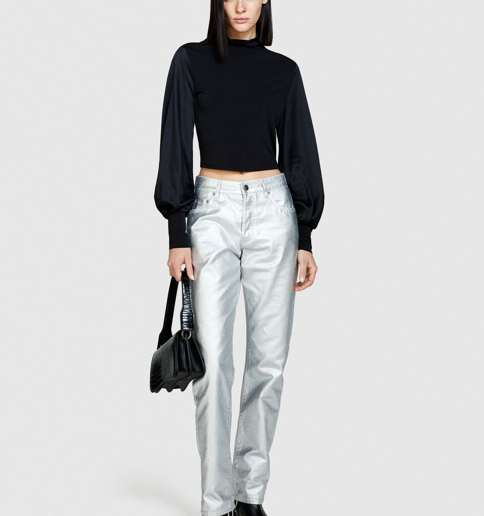 T-shirt with balloon sleeves - women's long sleeve t-shirts - Black | Sisley image number 1